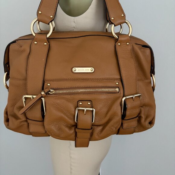 MICHAEL Michael Kors Multi Pocket Brown Leather Shoulder Bag Tote Hobo Camel - Picture 2 of 14